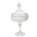 Indiana Glass Diamond Point Lidded Pedestal Dish — Clear Glass