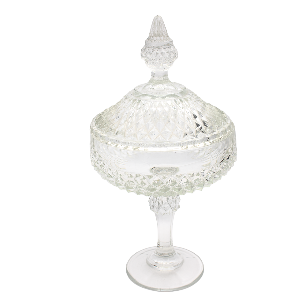 Indiana Glass Diamond Point Lidded Pedestal Dish — Clear Glass