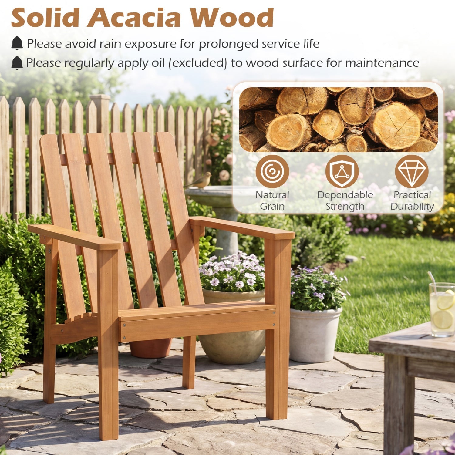 17" Square Acacia Wood Side Table with Slatted Top
