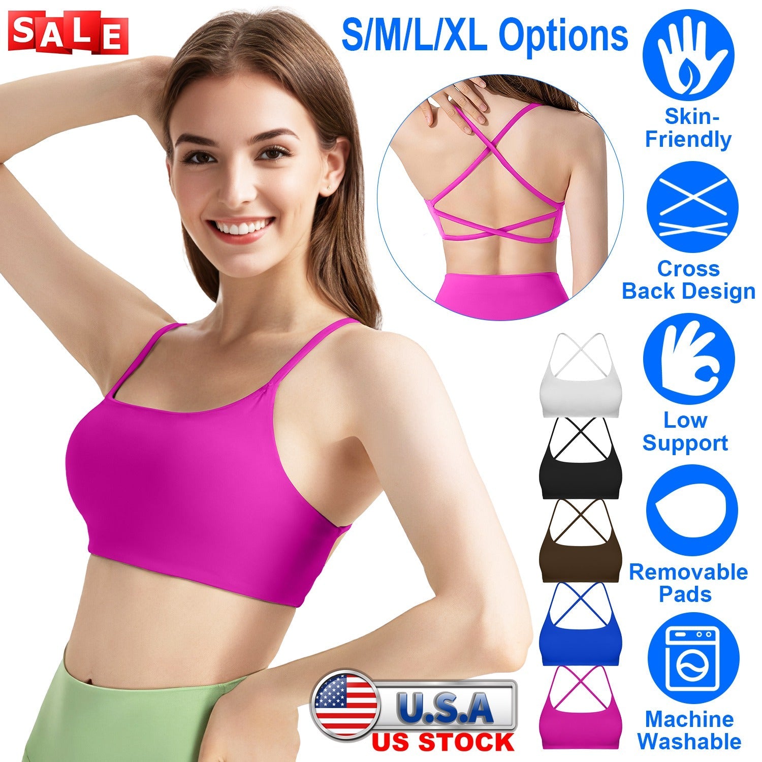 Cross Back Padded Sports Bra with Removable Pads