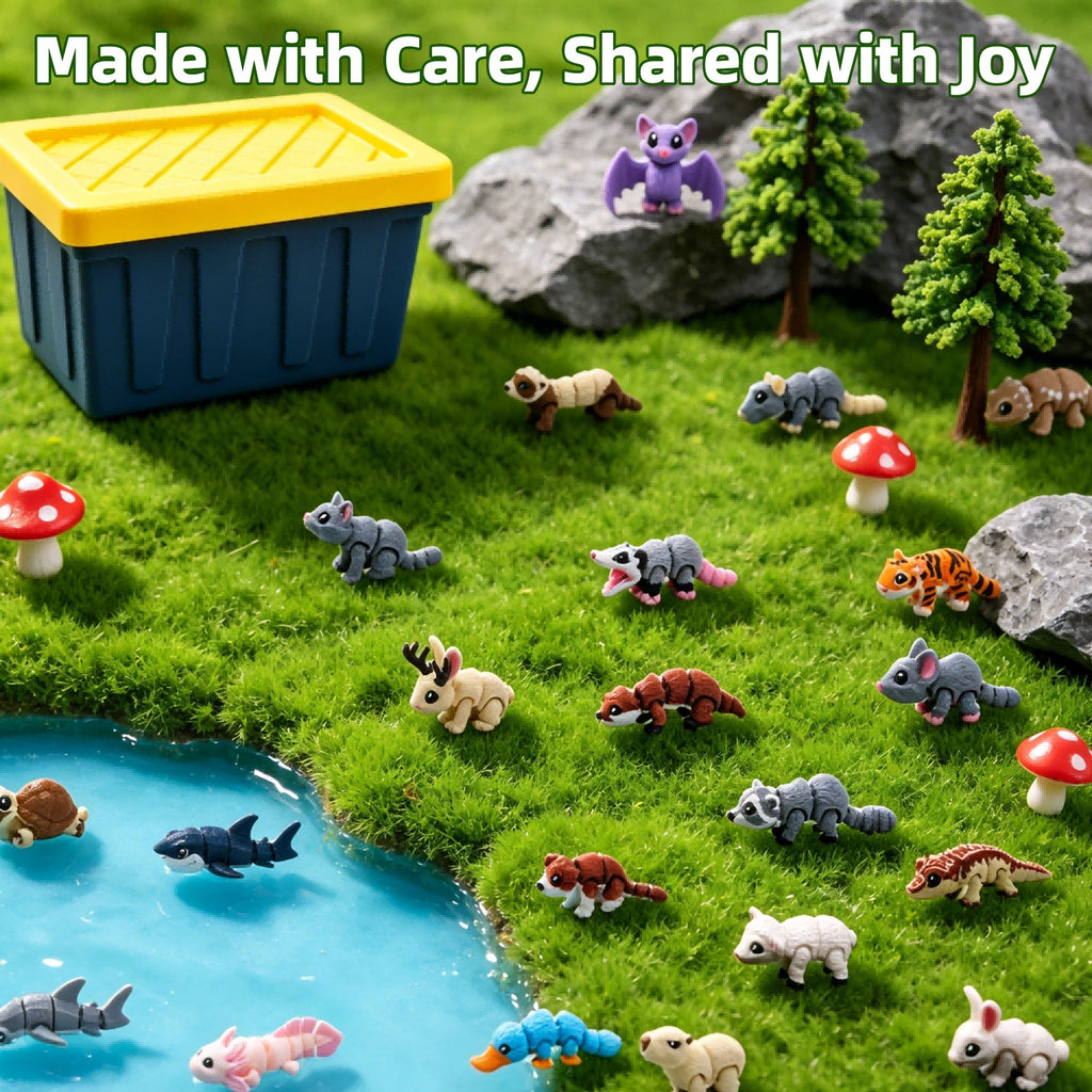 21PCS Mini Animal Figures Set, 3D Printed Cute Animal Collection Including Rabbit, Cat, Shark, Bat, Tiger, Capybara, Axolotl And More