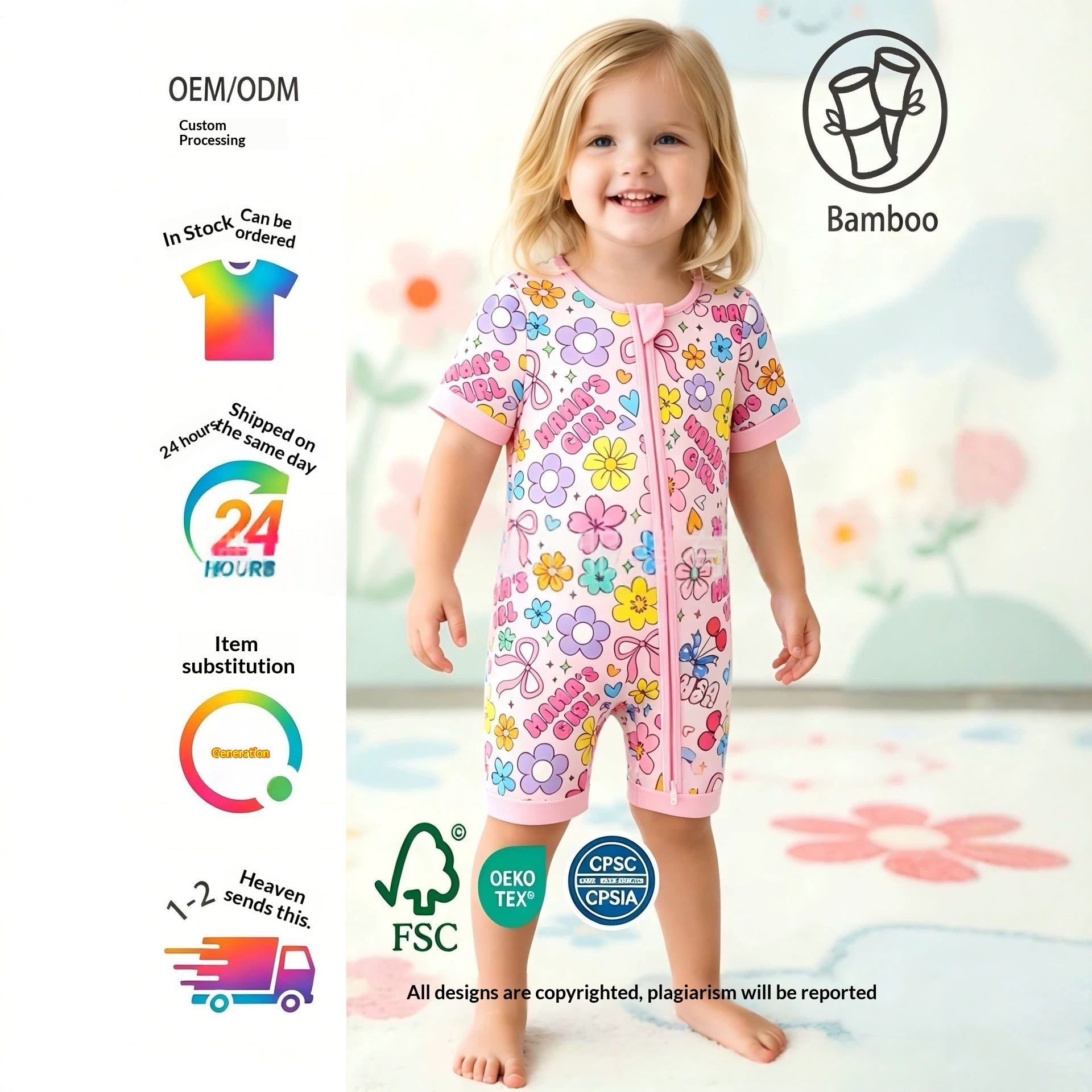 In Stock And Ready To Ship Bamboo-fiber Baby Short-sleeve Onesie