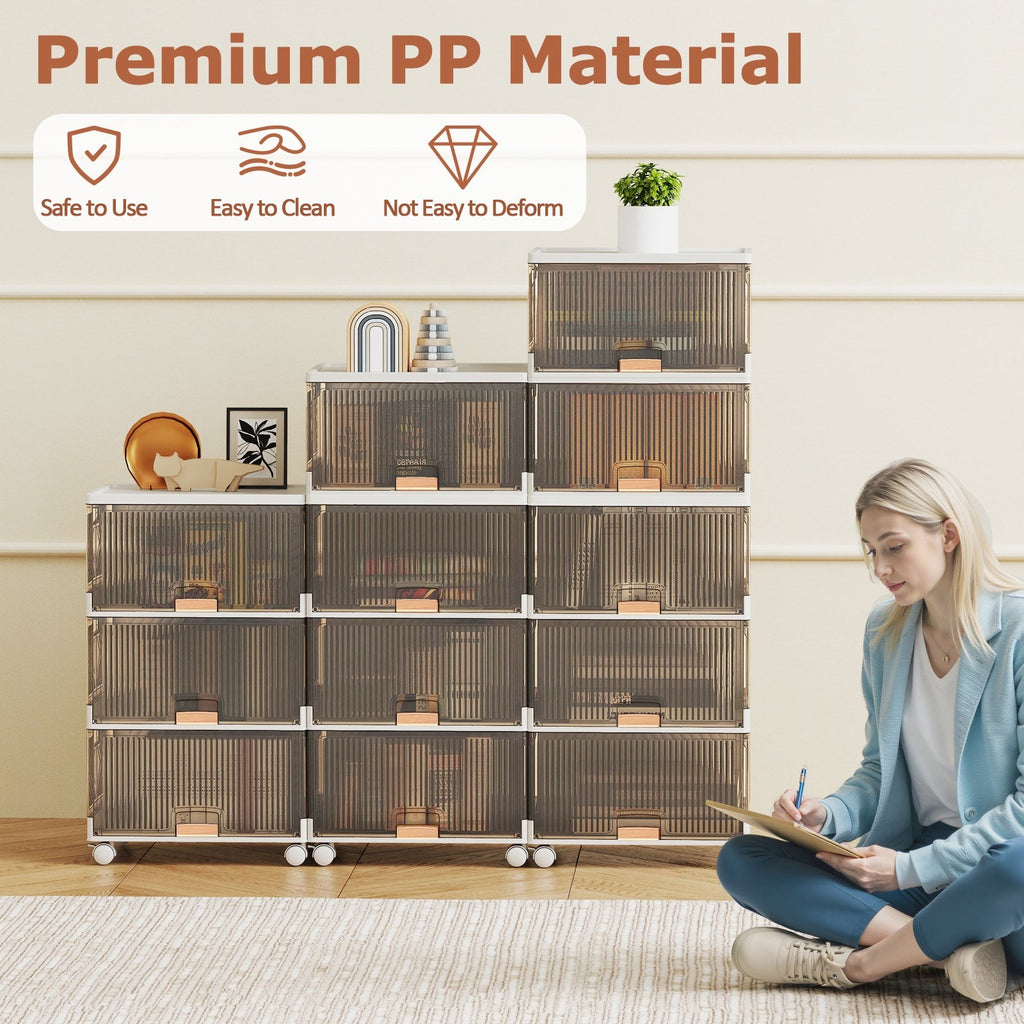 3/4/5/6-Cube Stackable Storage Bins with Detachable Wheels