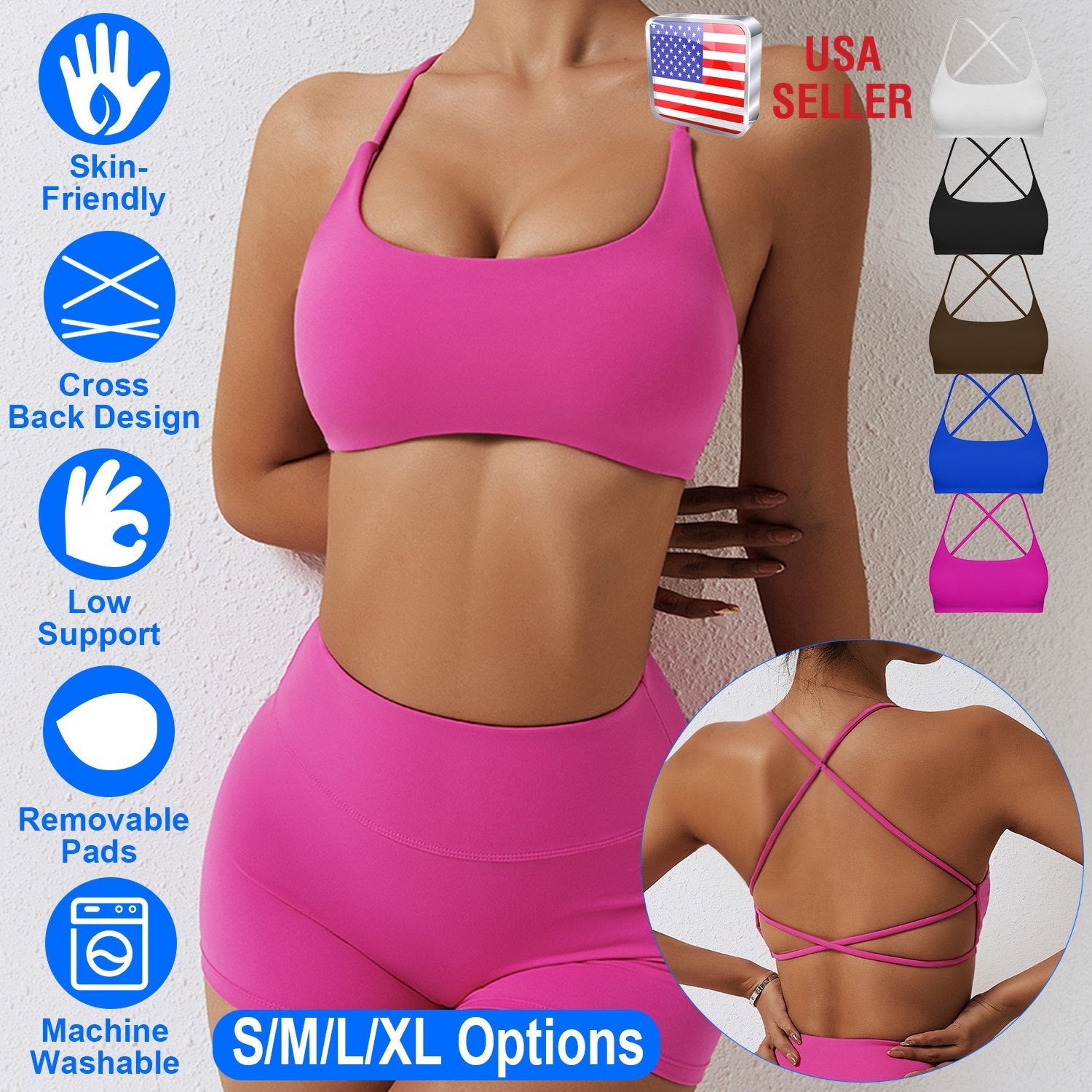 Cross Back Padded Sports Bra with Removable Pads