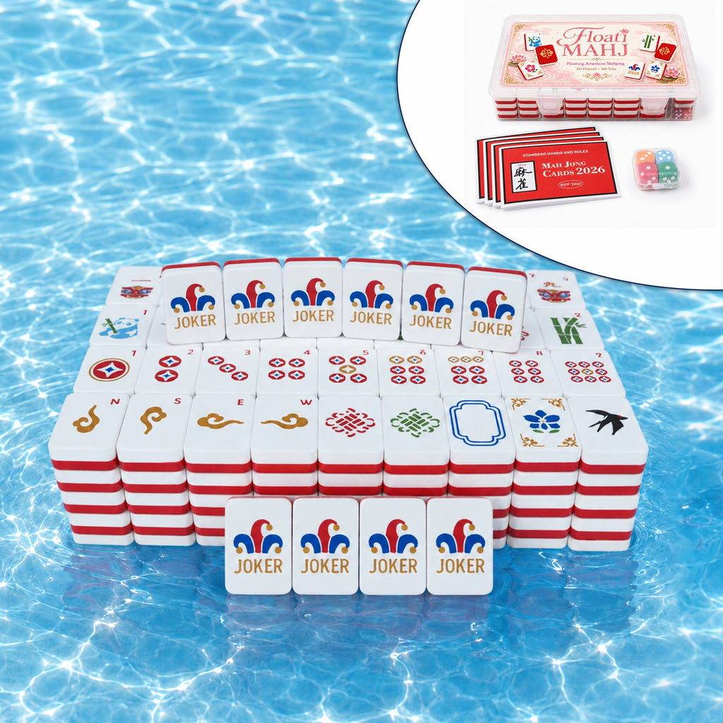 160PCS Floating American Mahjong Set With Storage Case, Dice And Rule Cards, Ocean Theme Pool Mahjong Tiles For Summer Party, Travel And Game Night