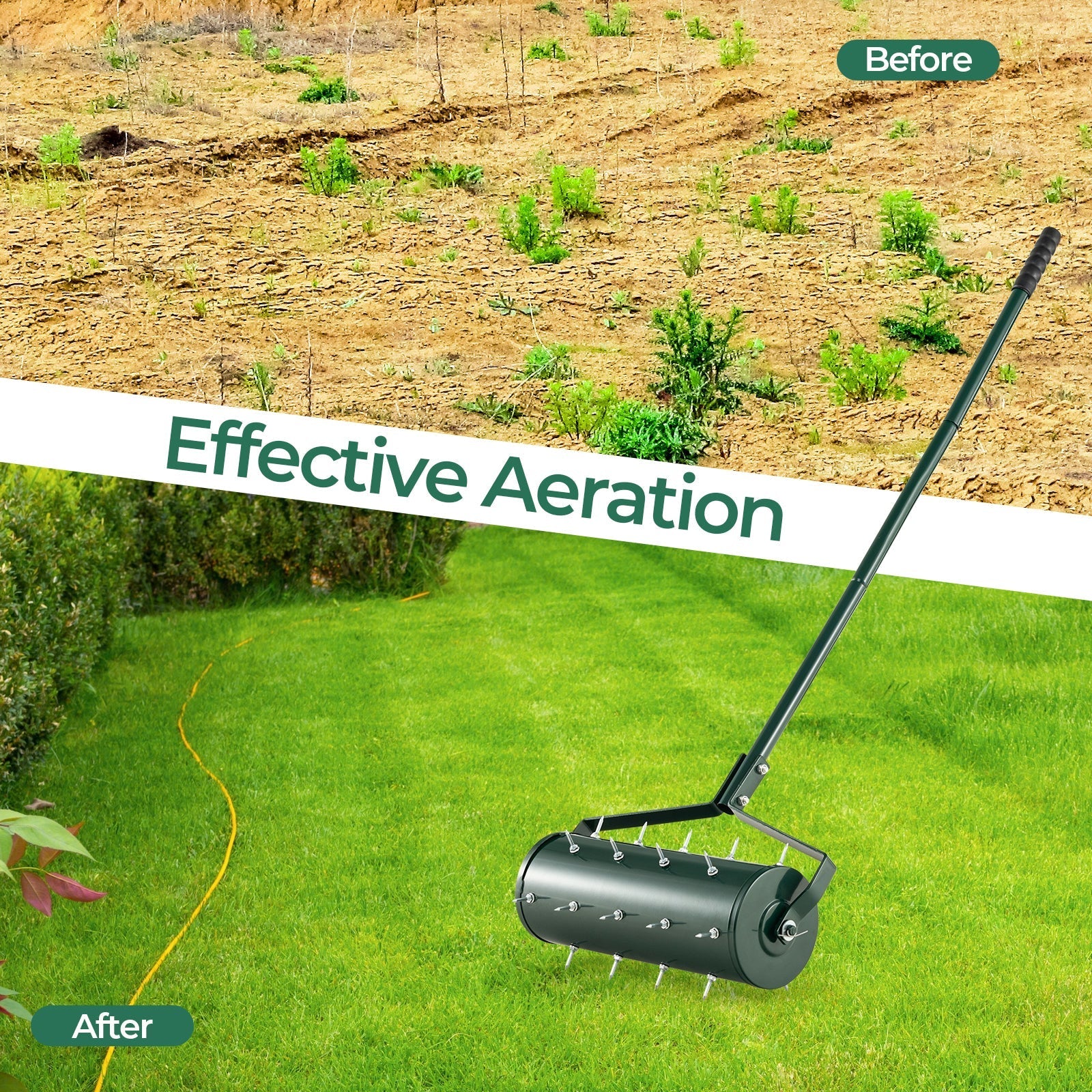 18/21 Inch Manual Lawn Aerator with Detachable Handle Filled with Sand or Stone