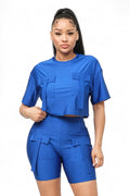 Front Pockets Detail Crop Top and Biker Shorts Set