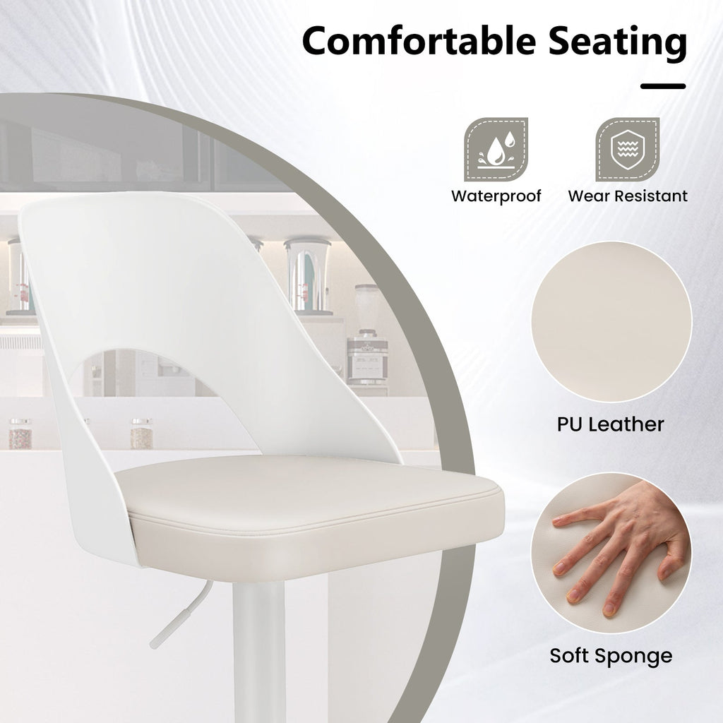 Bar Stools Set of 2 with Enlarged PU Leather Seat and Footrest