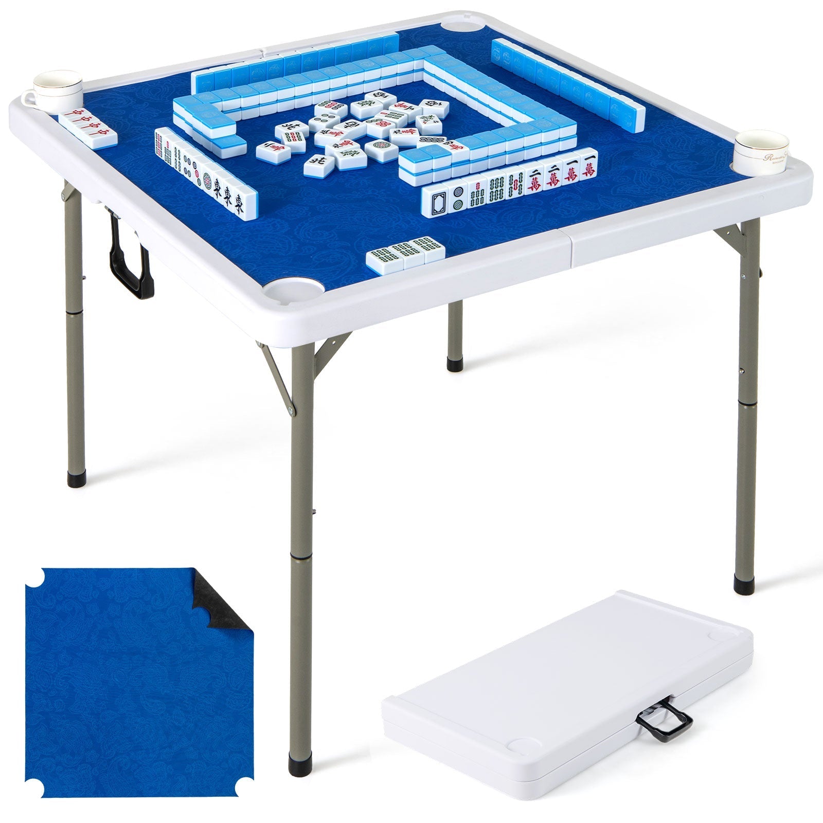 35 Inch 4 Player Game Card Folding Mahjong Table with Cup Holders