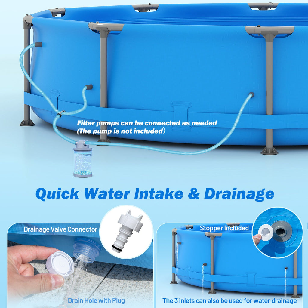 690/978/1158/1617 Gal Outdoor Family Swimming Pool with Metal Frame