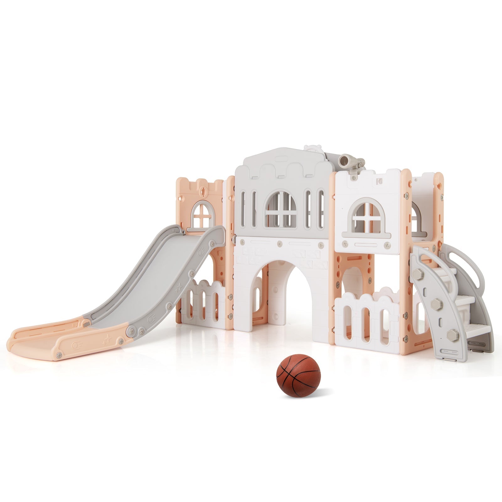 All-in-1 Toddler Slide Playset Playground with Tunnel and Ladder and Basketball