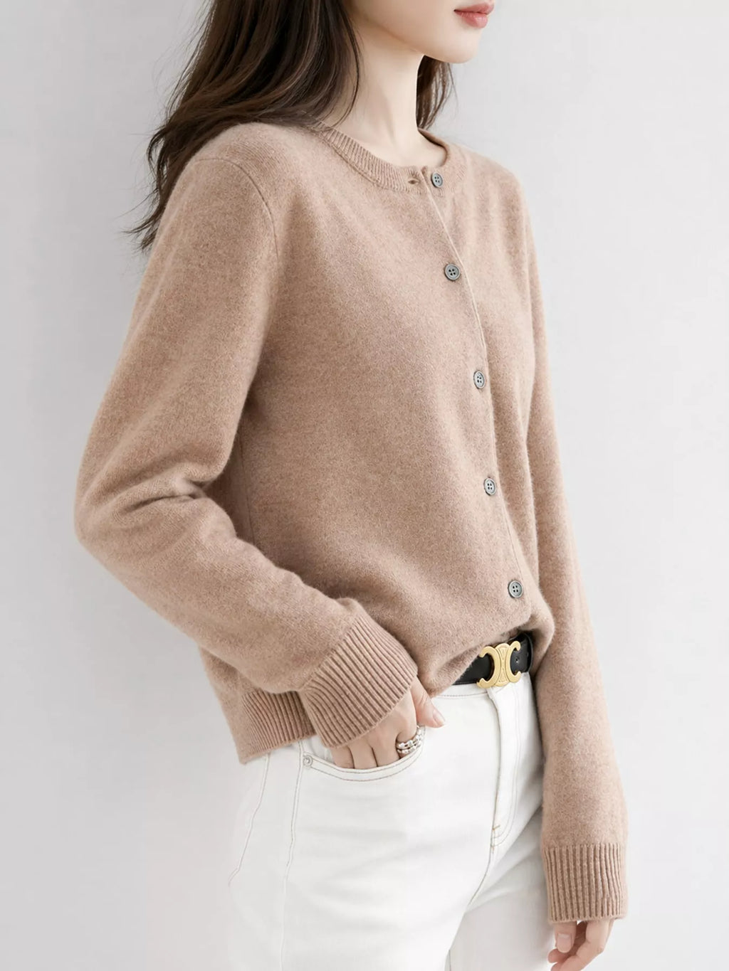 Crew-Neck Button-Down Cardigan