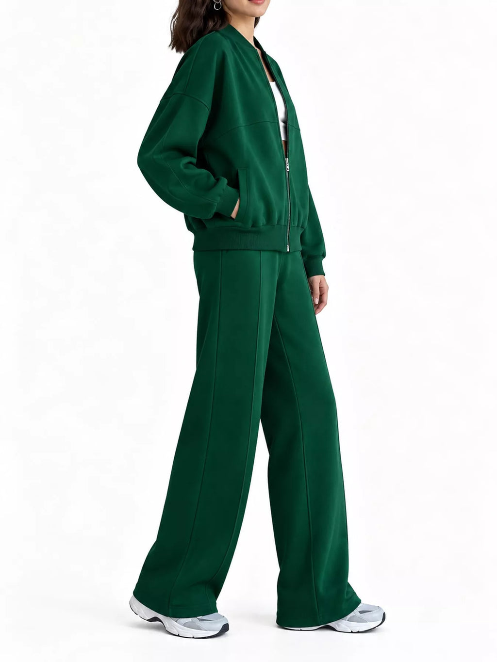 Casual Zip-Up Jacket and Wide-Leg Sweatpants Set