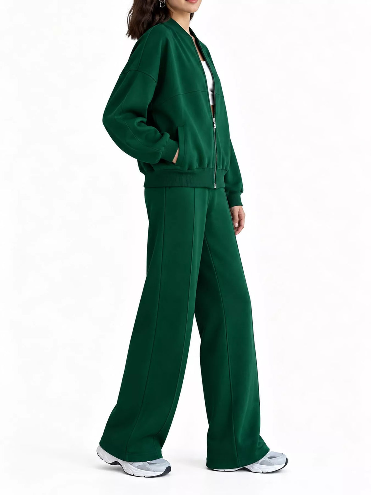 Casual Zip-Up Jacket and Wide-Leg Sweatpants Set