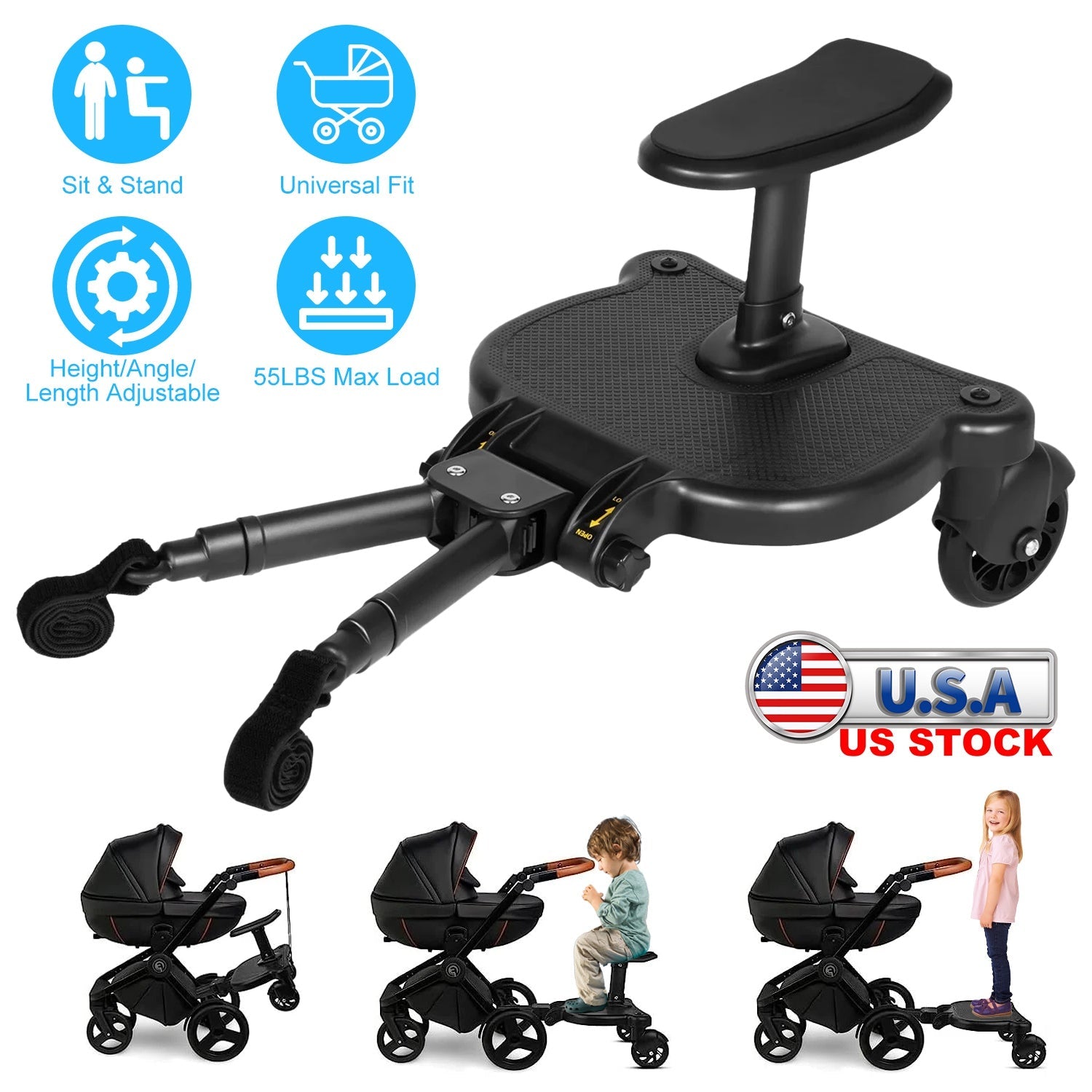 2 In 1 Universal Stroller Board Sit & Stand for 3-7 Years
