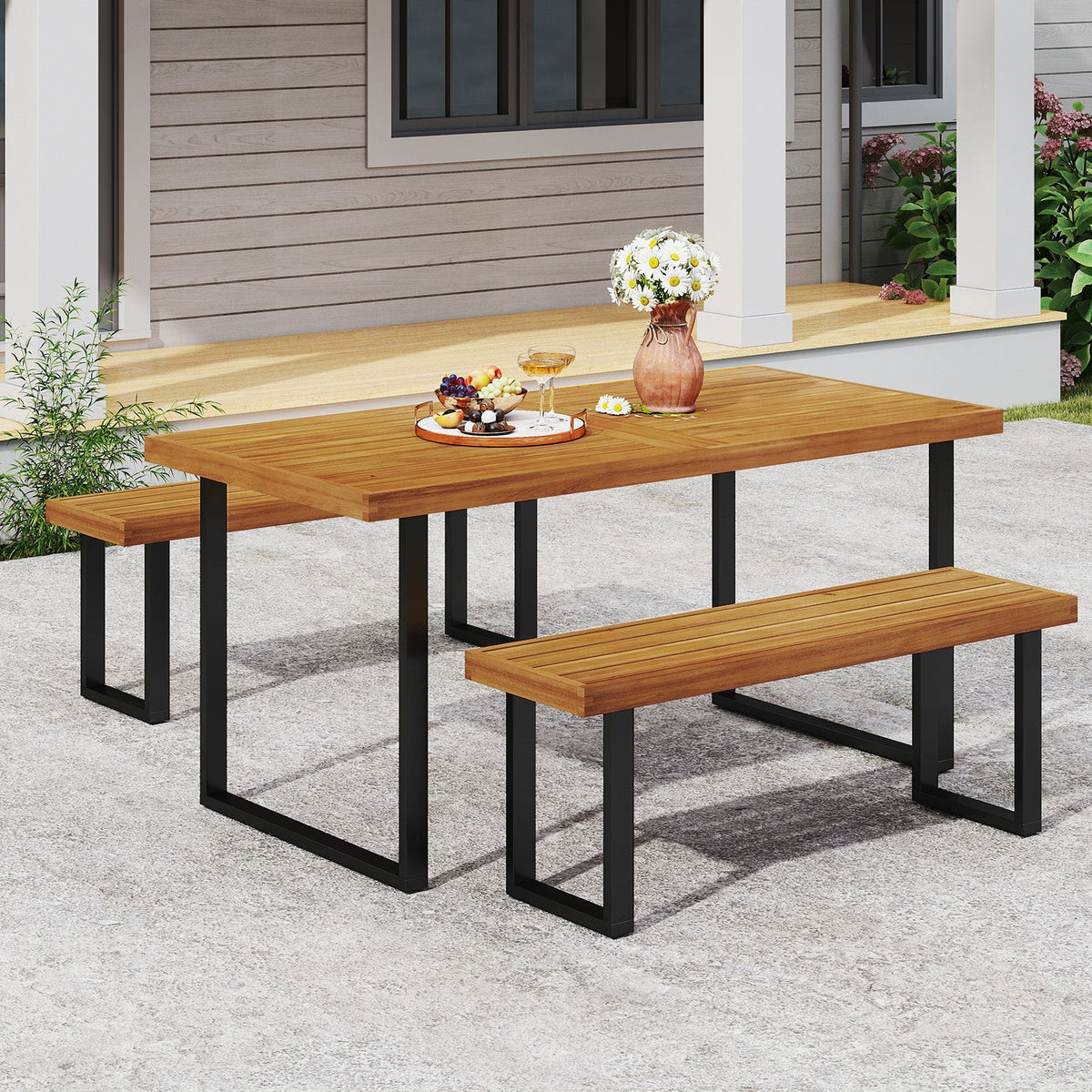 Acacia Wood Outdoor Bench 48 Inch Long Patio Dining Bench