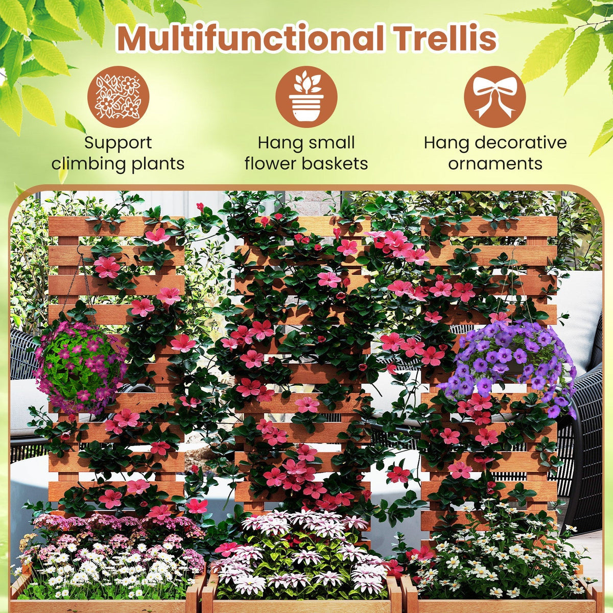 Outdoor Wooden Raised Garden Bed with Trellis