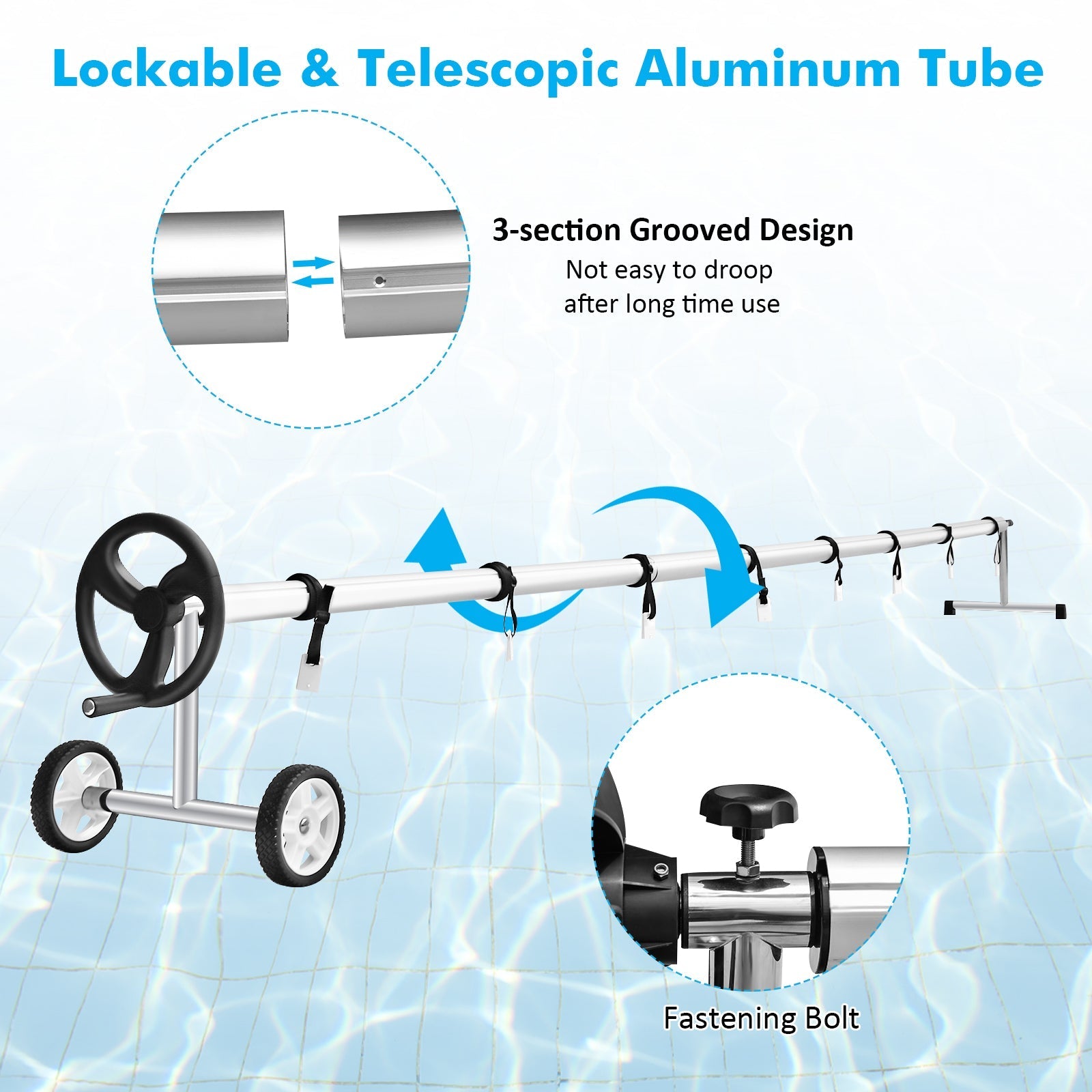 18 Ft Pool Cover Reel Set Aluminum In-ground Swimming Solar Cover Reel