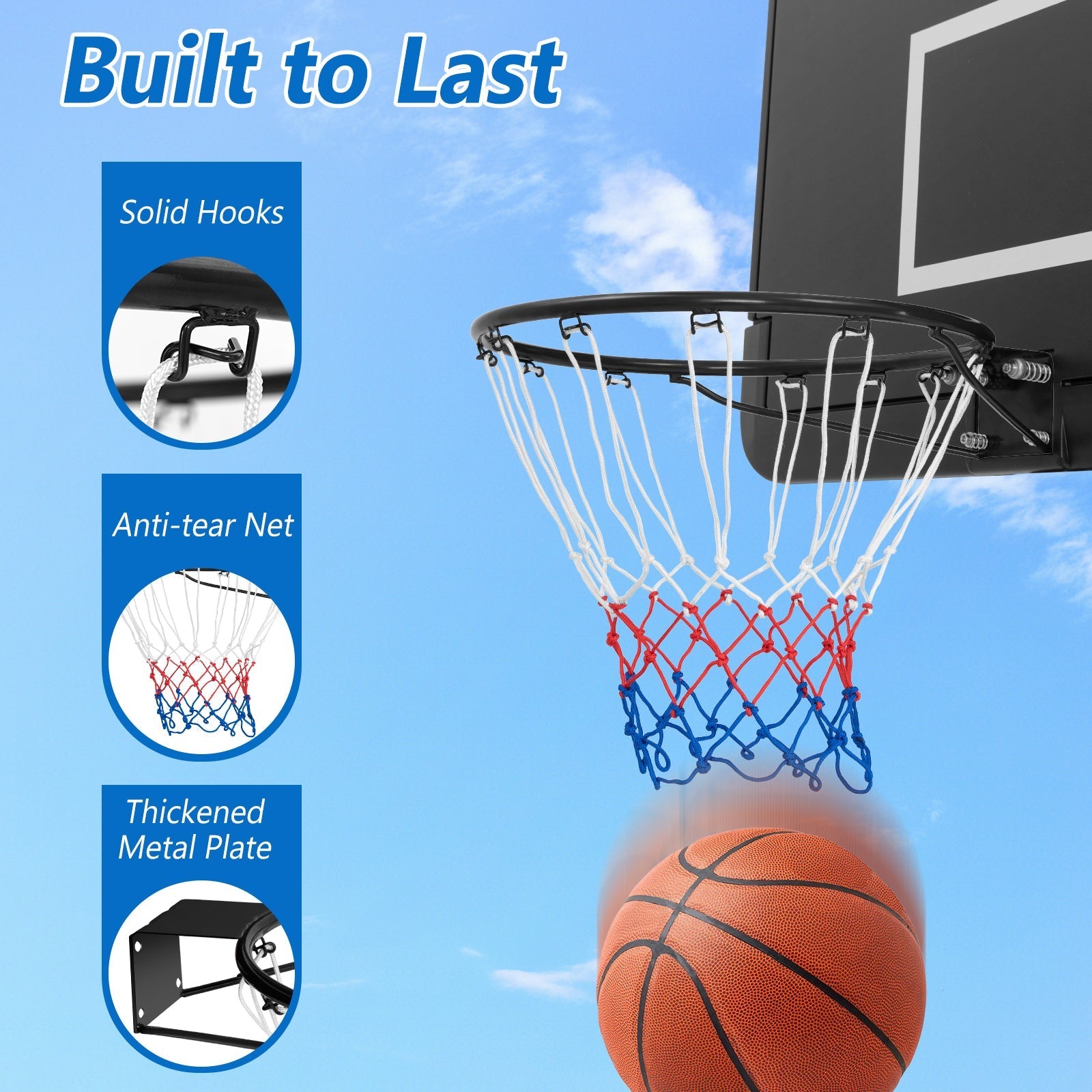 18 Inch Basketball Rim Goal Replacement with All Weather Net and Mounting Hardware