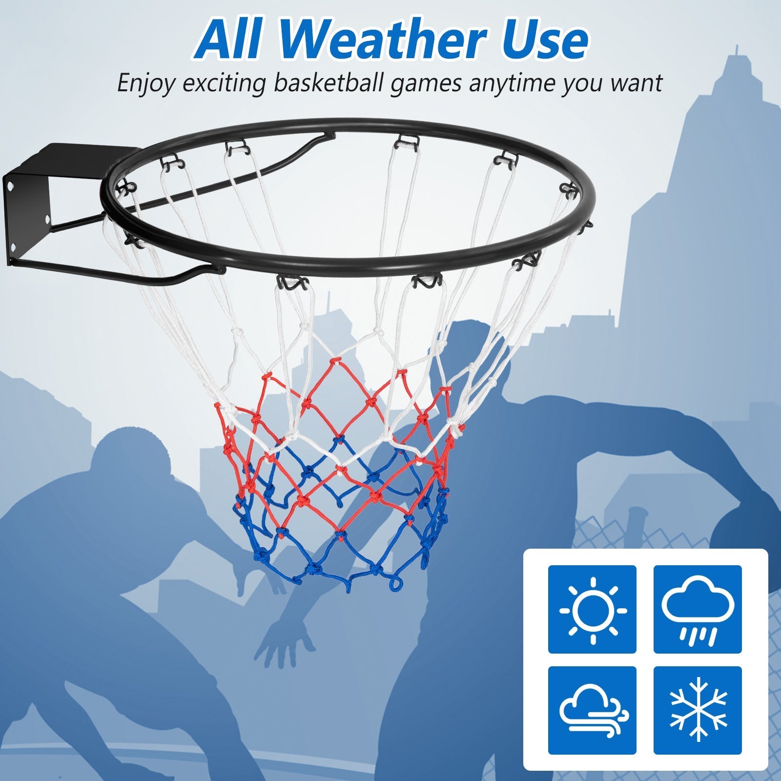 18 Inch Basketball Rim Goal Replacement with All Weather Net and Mounting Hardware