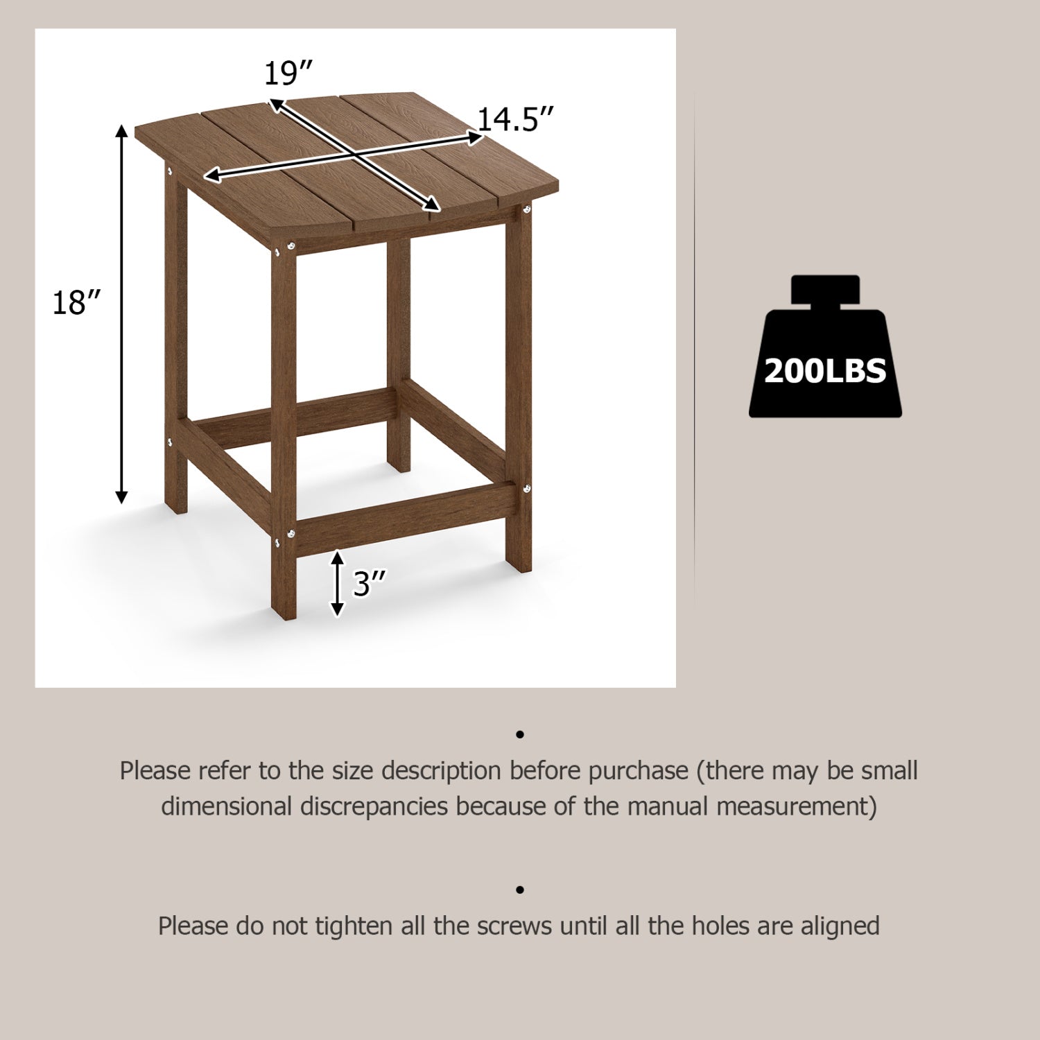 18" Weather Resistant Outdoor Side Table - HDPE Construction