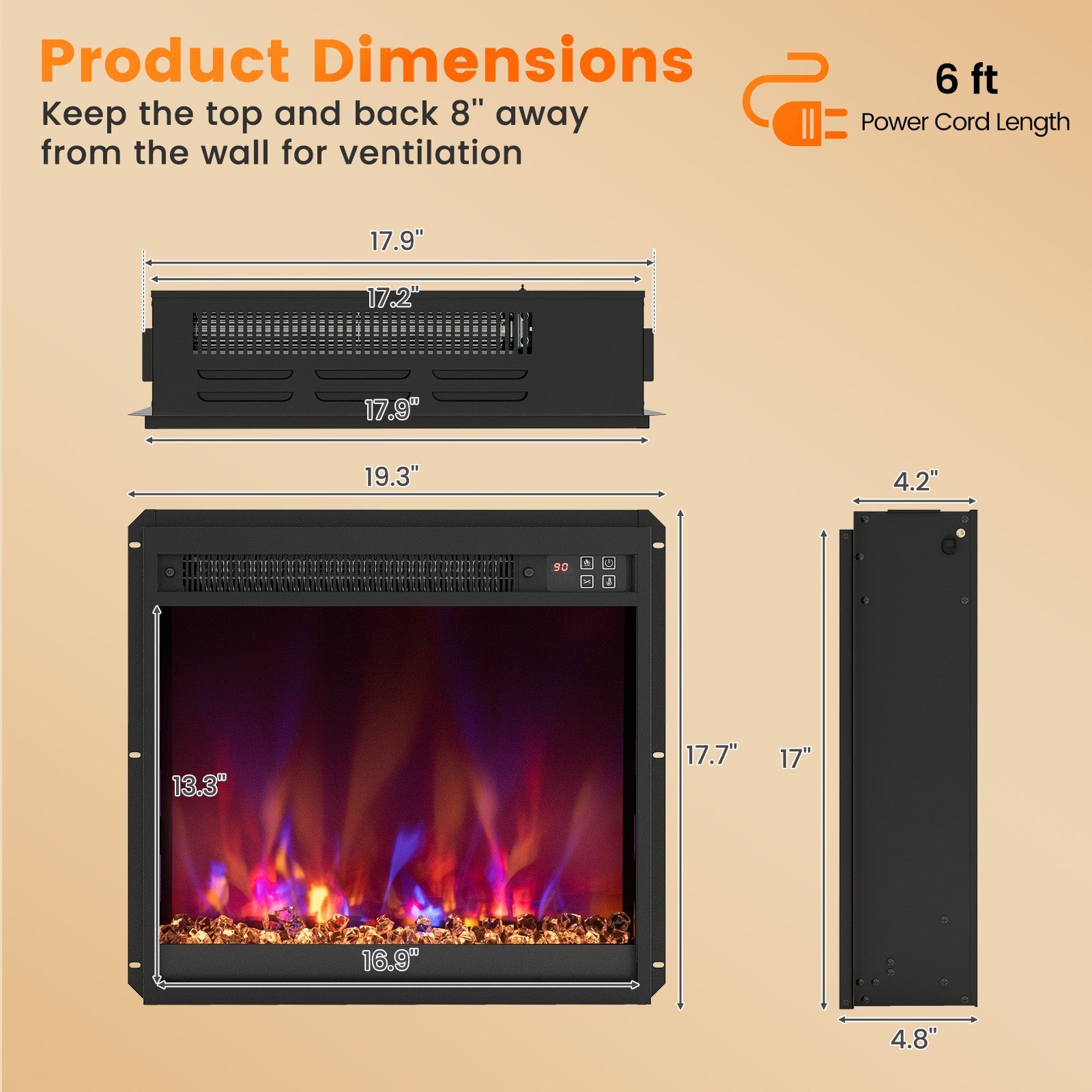 18/23/26 Inch 1500W Electric Fireplace Insert with Remote Control