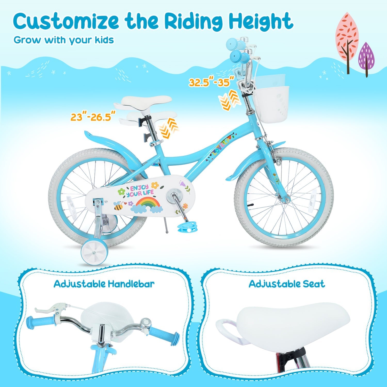 Girls Bike 12-18 Inch with Training Wheels and Basket