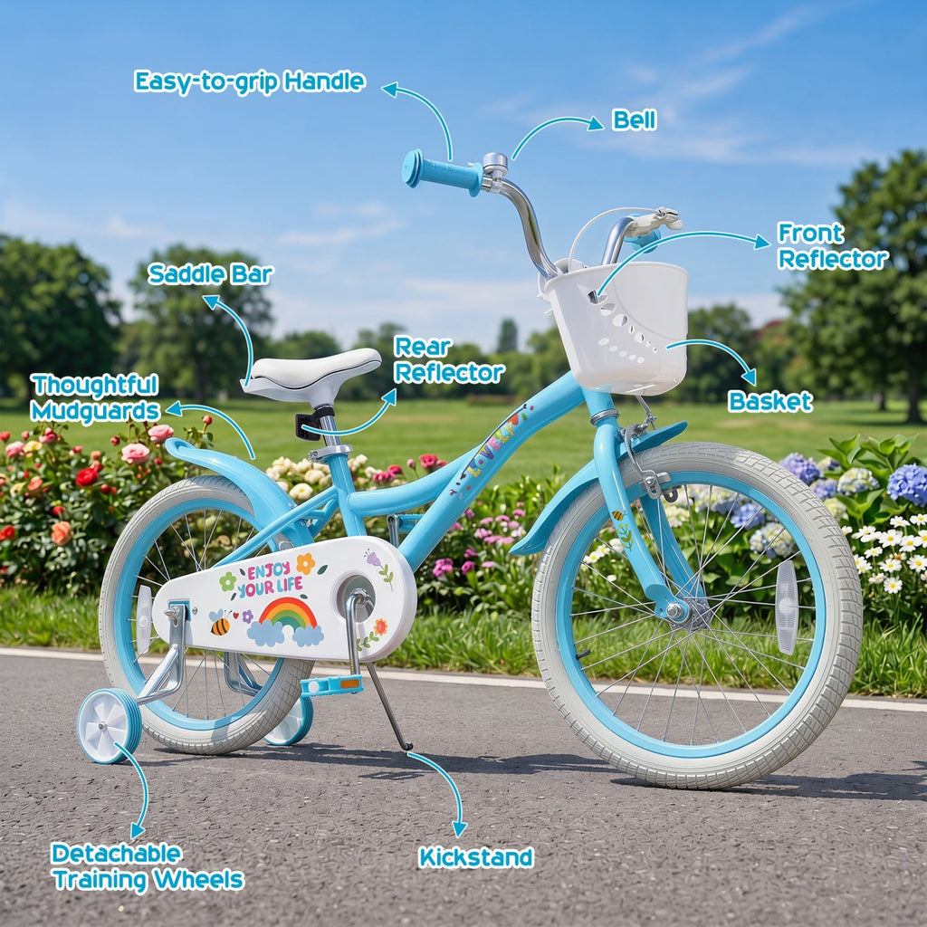 Girls Bike 12-18 Inch with Training Wheels and Basket