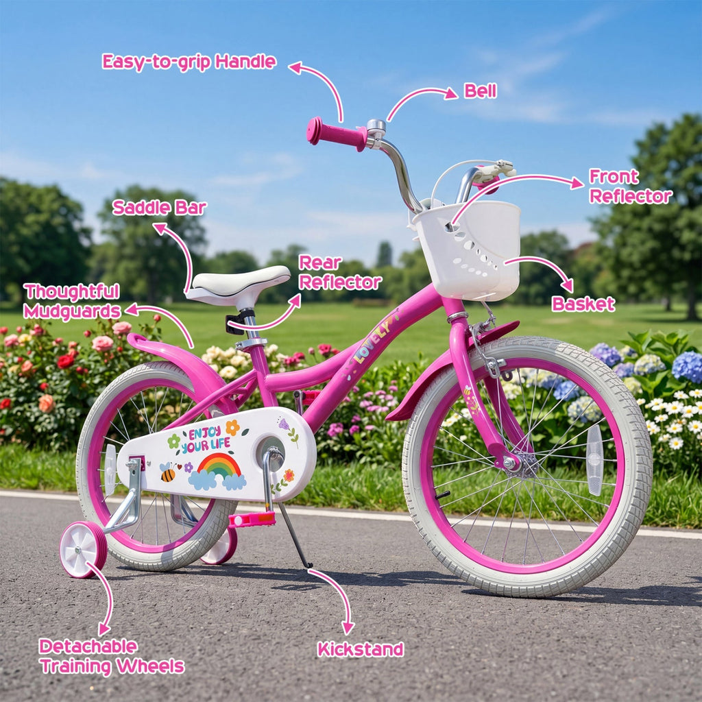 Girls Bike 12-18 Inch with Training Wheels and Basket