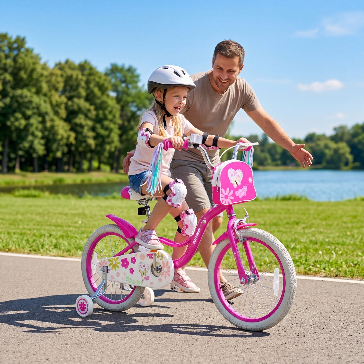 Girls Bike 12-18 Inch with Training Wheels and Front Bag