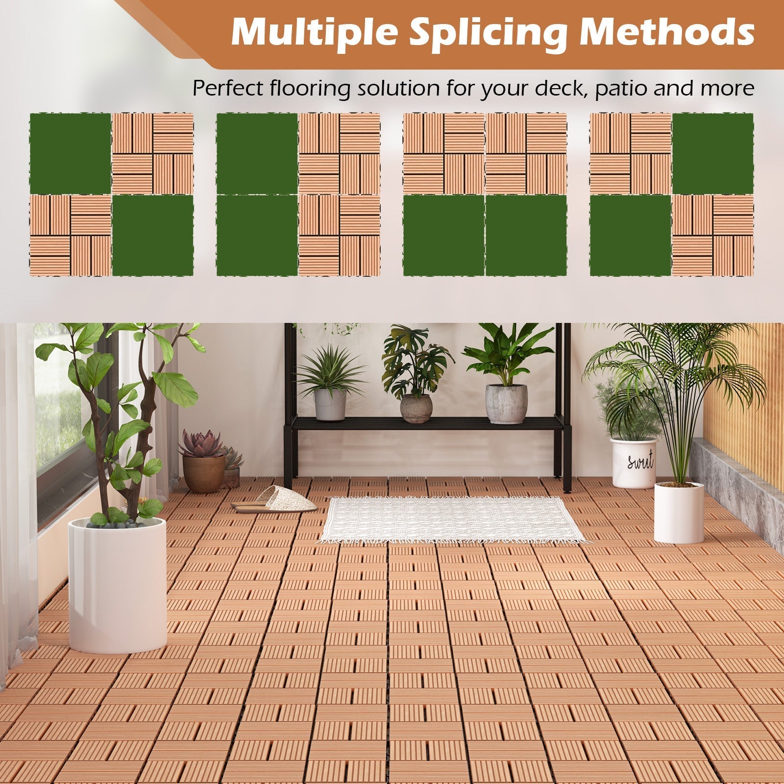 18 Pieces 12 x 12 Inch All Weather Interlocking Deck Tiles