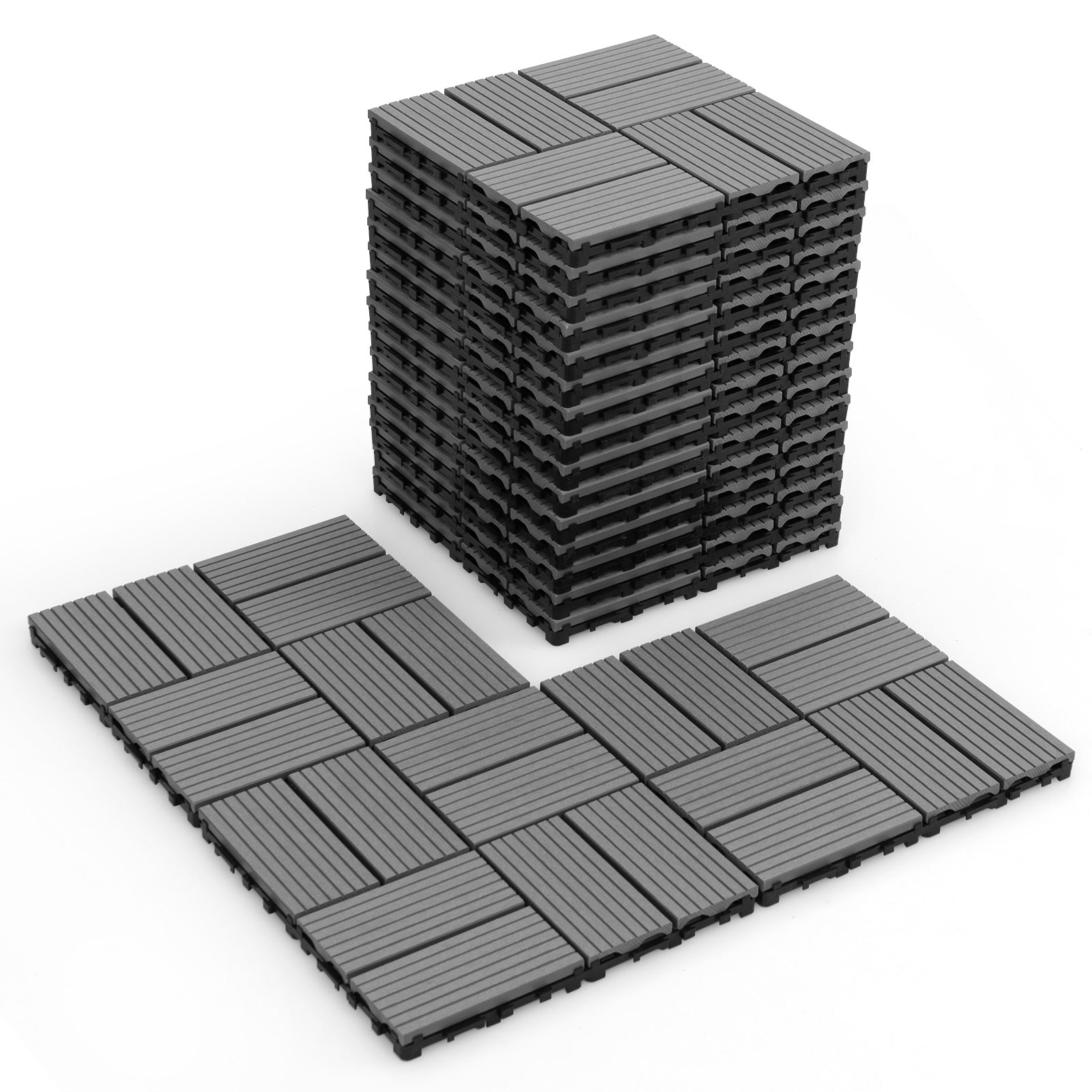 18 Pieces 12 x 12 Inch All Weather Interlocking Deck Tiles