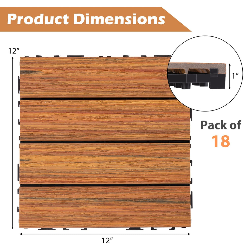 18 Pieces 12 x 12 Inch Interlocking Deck Tiles for 1.7„é° Total Splicing Area-Brown