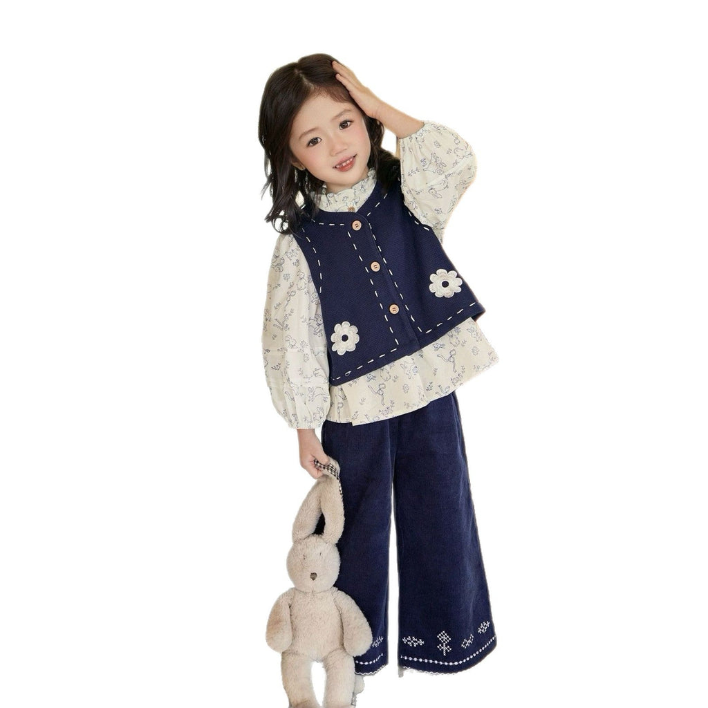 New Style Vest Shirt For Little Girlsfashionable Three-piece Set
