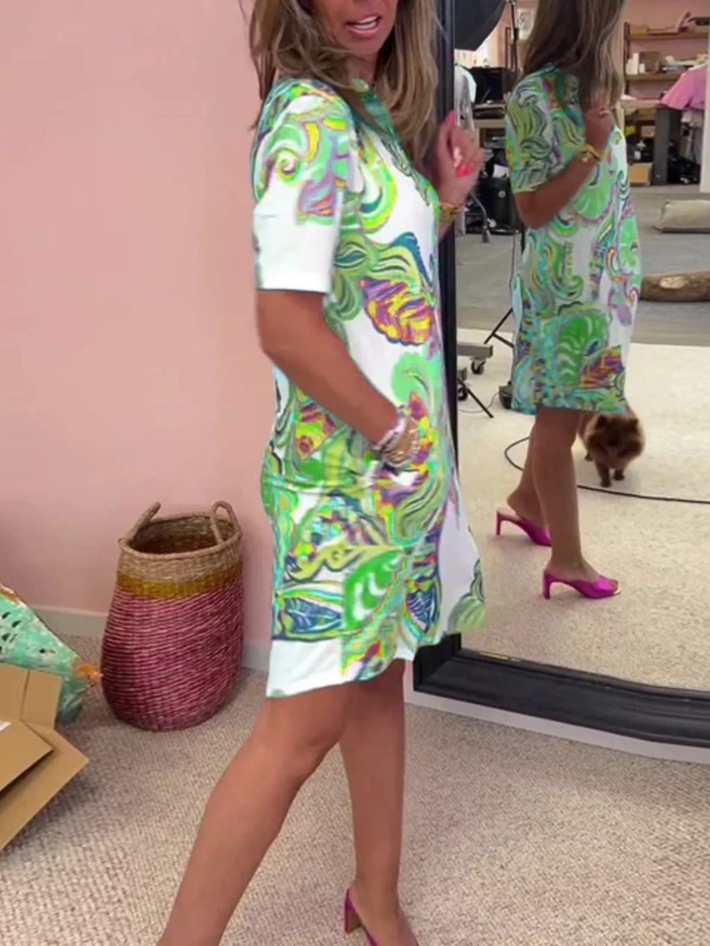 Full Size Vibrant Paisley Print Short Sleeve Shift Dress Plus Size
