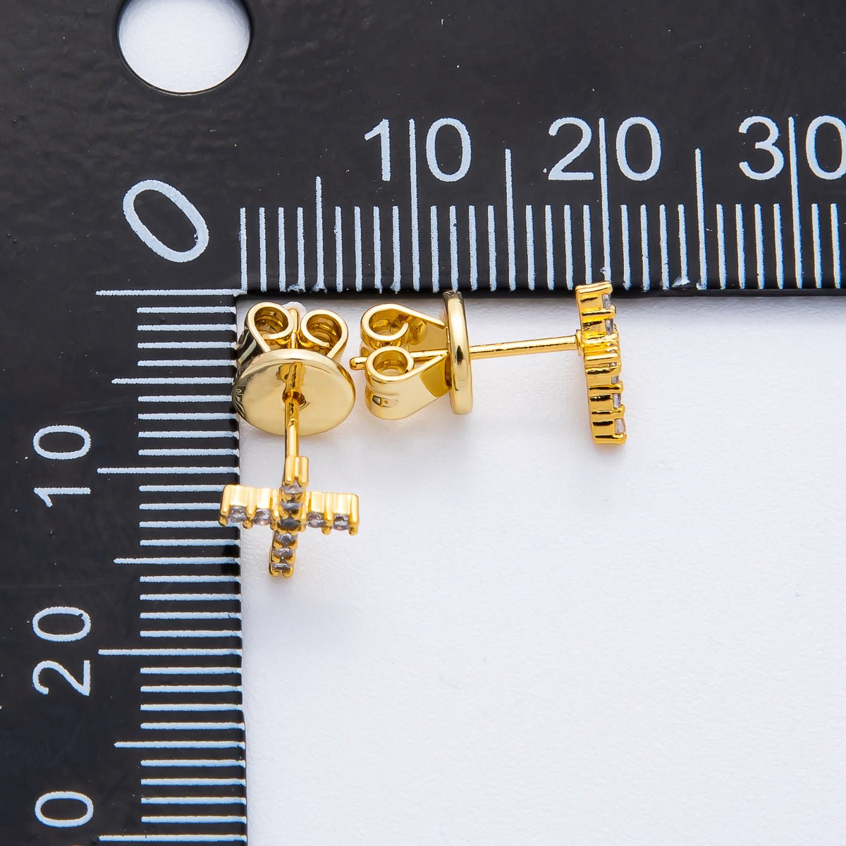 18K Gold Filled 9mm Micro Paved CZ Cluster Christian Cross Dainty Stud Earrings | AD1569