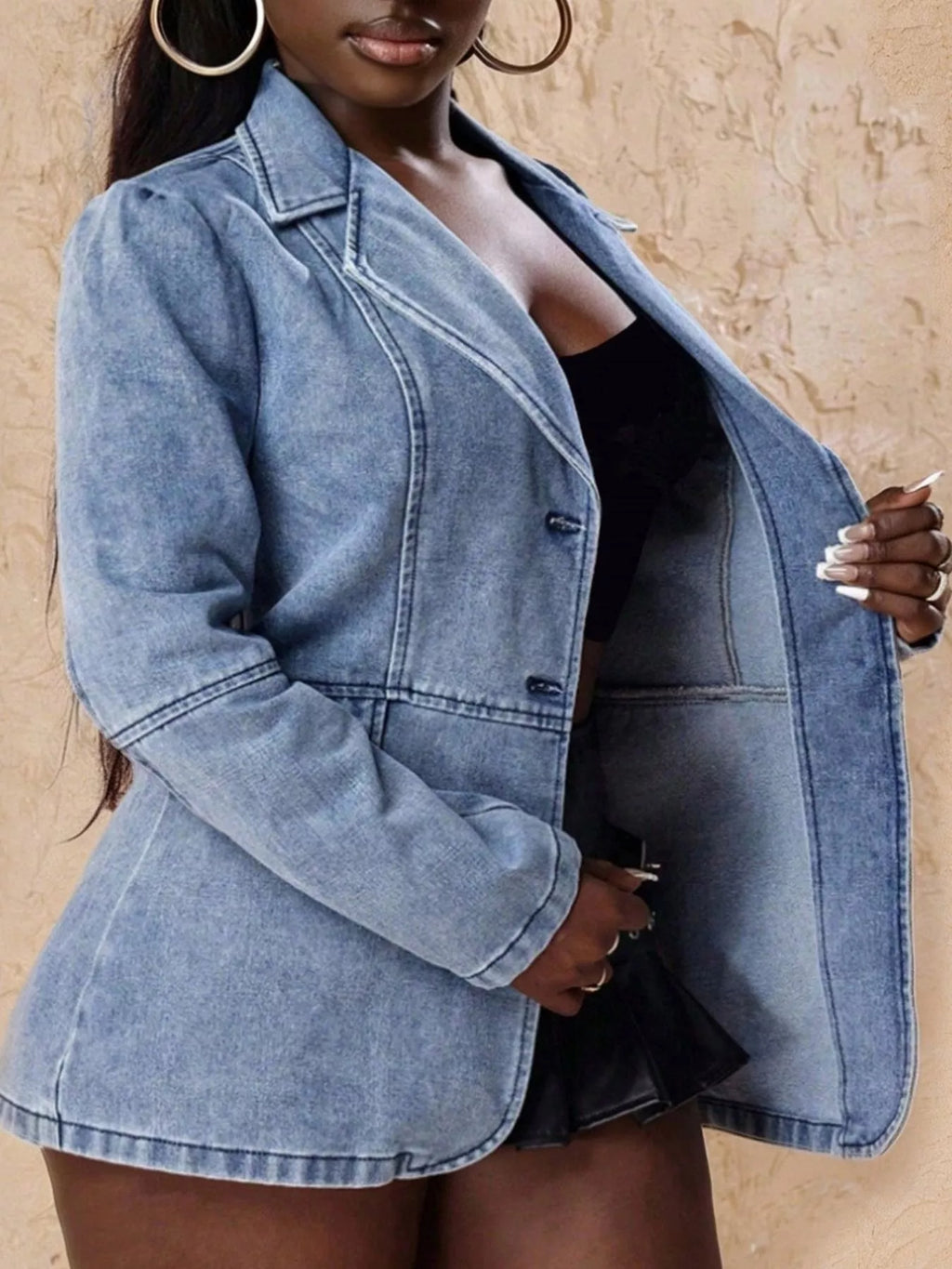 Single-Breasted Lapel Collar Denim Jacket
