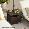 Outdoor Side Table with 1.93" Umbrella Hole All-Weather PE Wicker Patio Umbrella Table-Brown