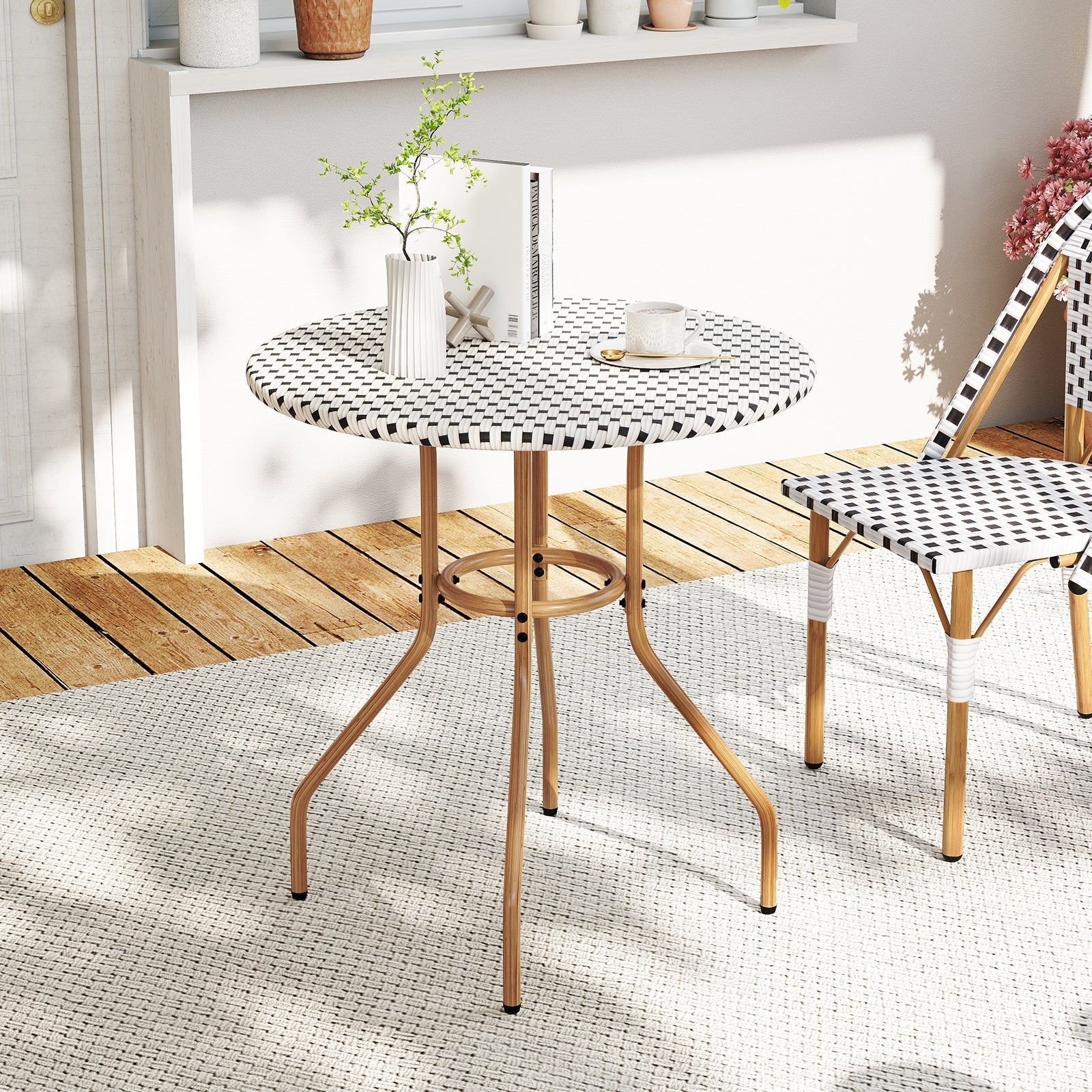 27.5 inch Outdoor Bistro Table with Heavy Duty Metal Frame and Adjustable Foot Pads-white