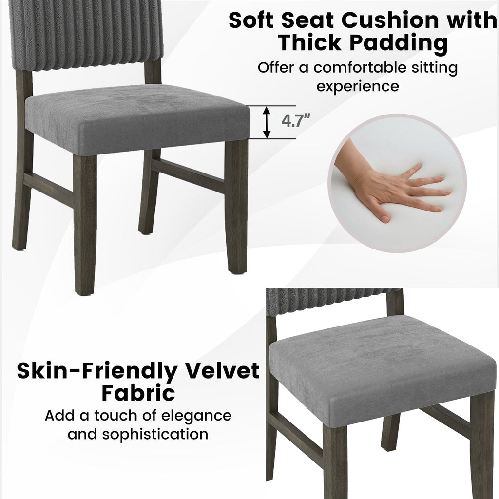 Dining Chair Set of 2 Mid-Century Modern Velvet Fabric Upholstered Chairs-Grey