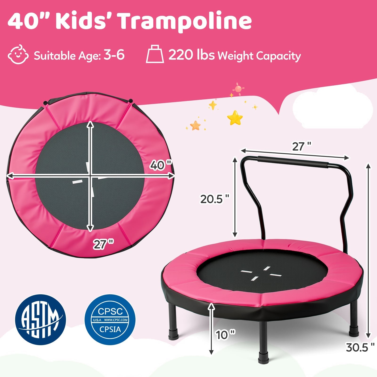 40 Inch Trampoline for Kids Indoor Outdoor Fitness Trampoline