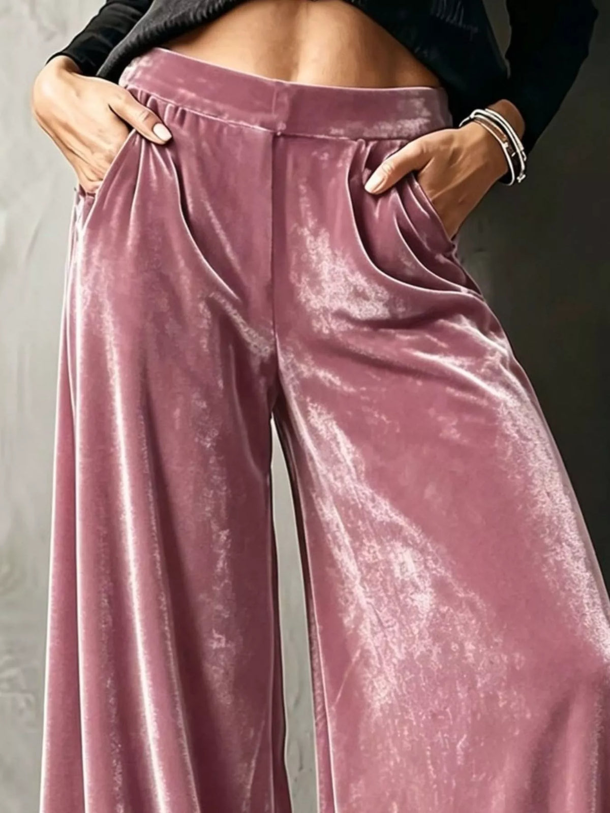 Full Size High-Waisted Wide-Leg Velvet Pants Plus Size
