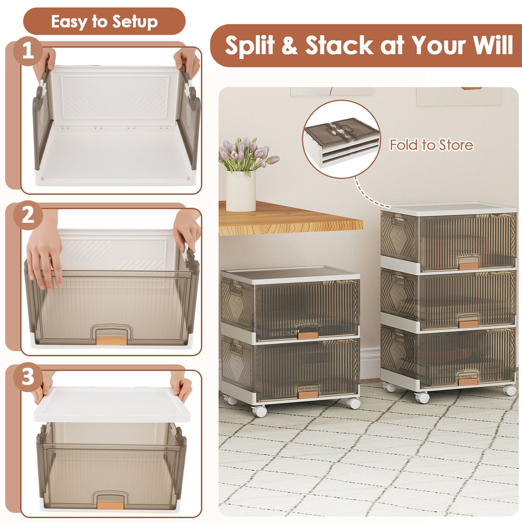 3/4/5/6-Cube Stackable Storage Bins with Detachable Wheels