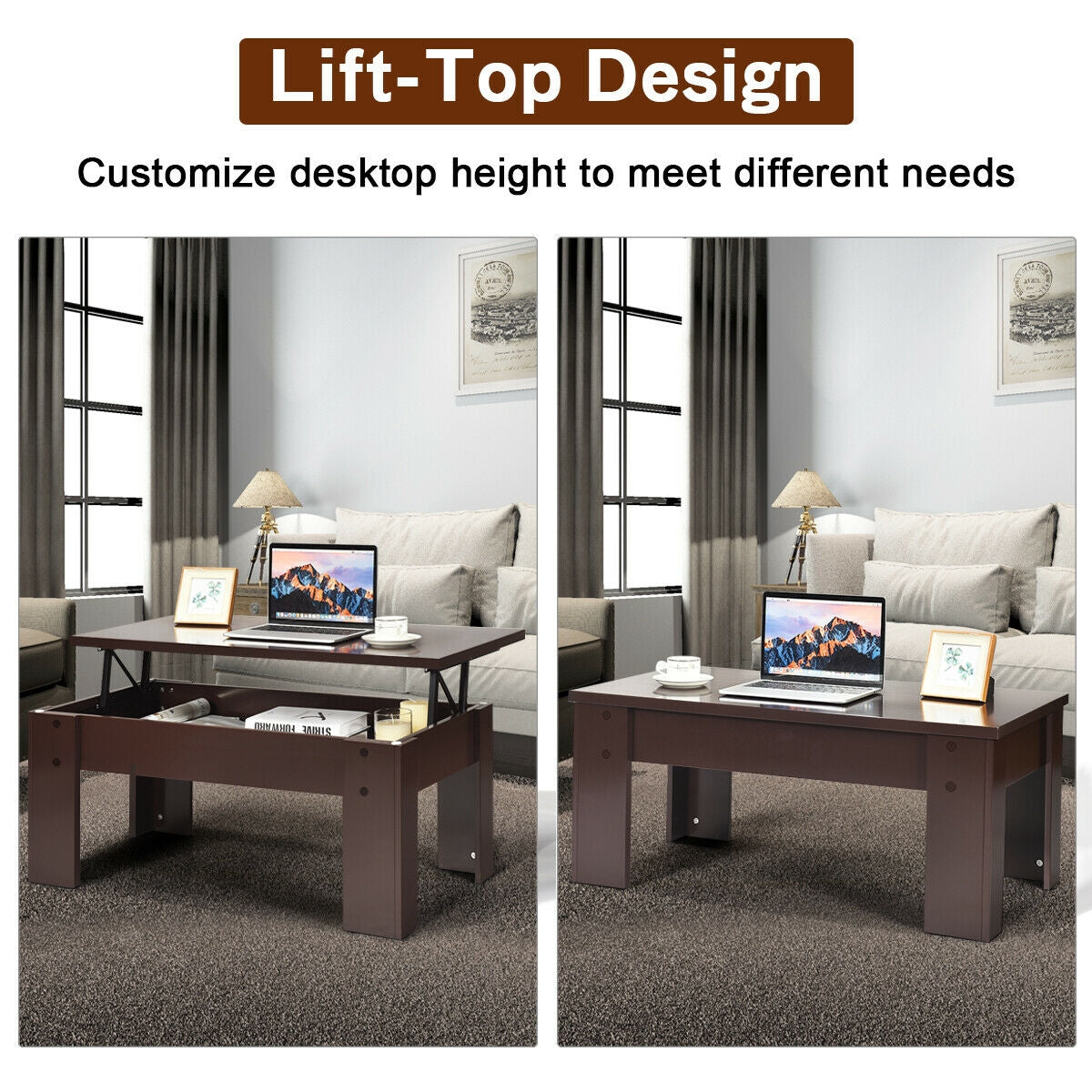 Lift Top Coffee Pop-UP Cocktail Table