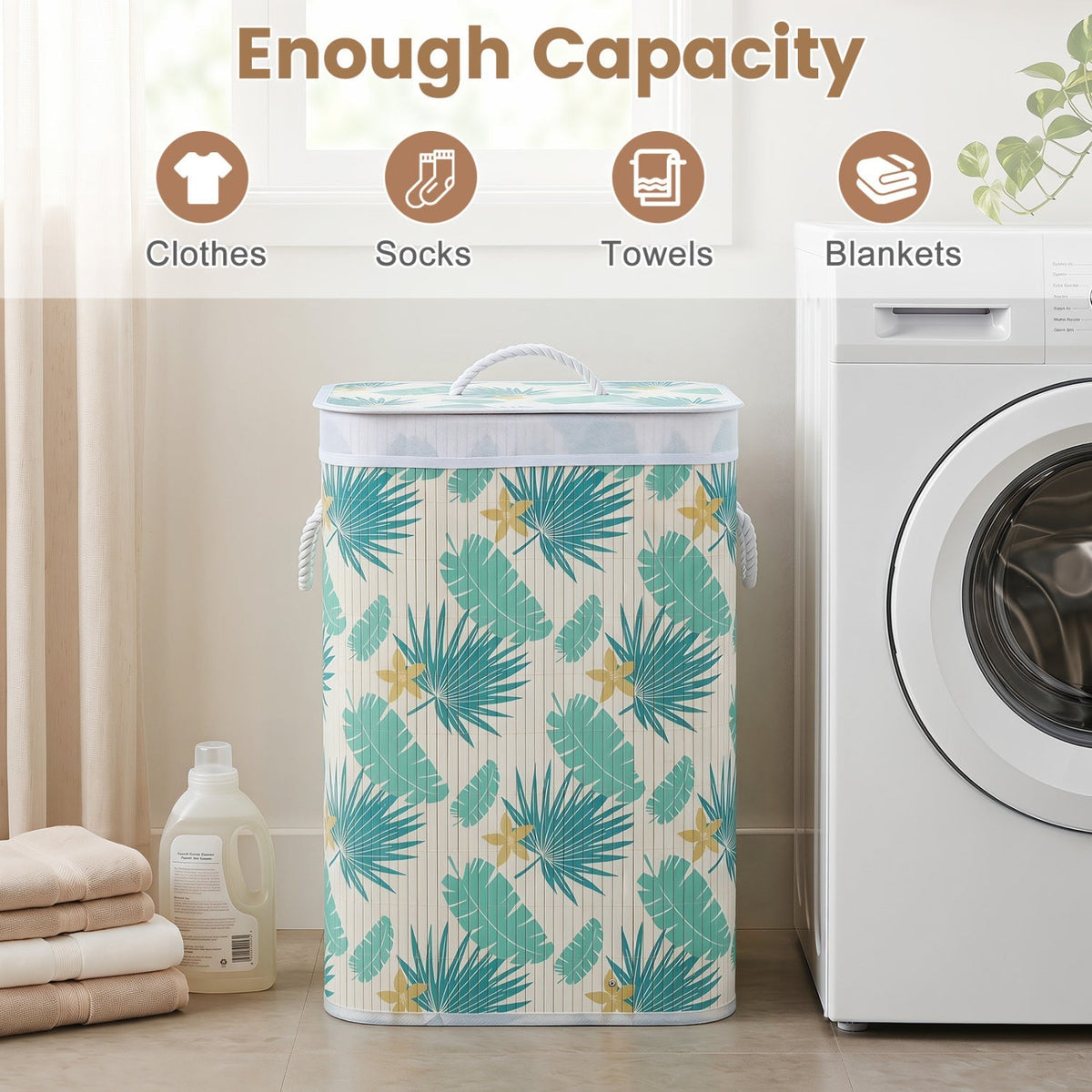 19 Gallon Bamboo Laundry Hamper with Removable Liner