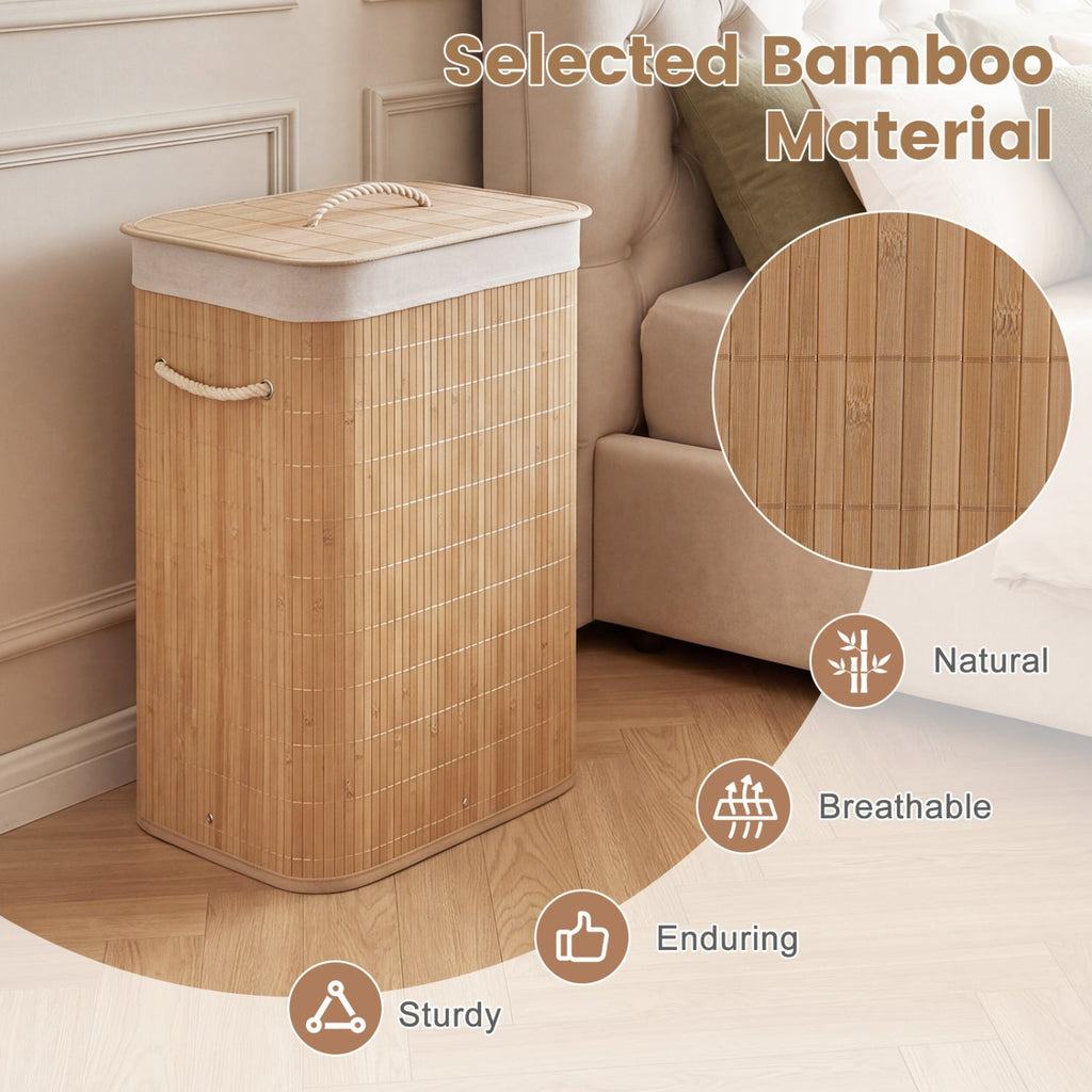 19 Gallon Bamboo Laundry Hamper with Removable Liner