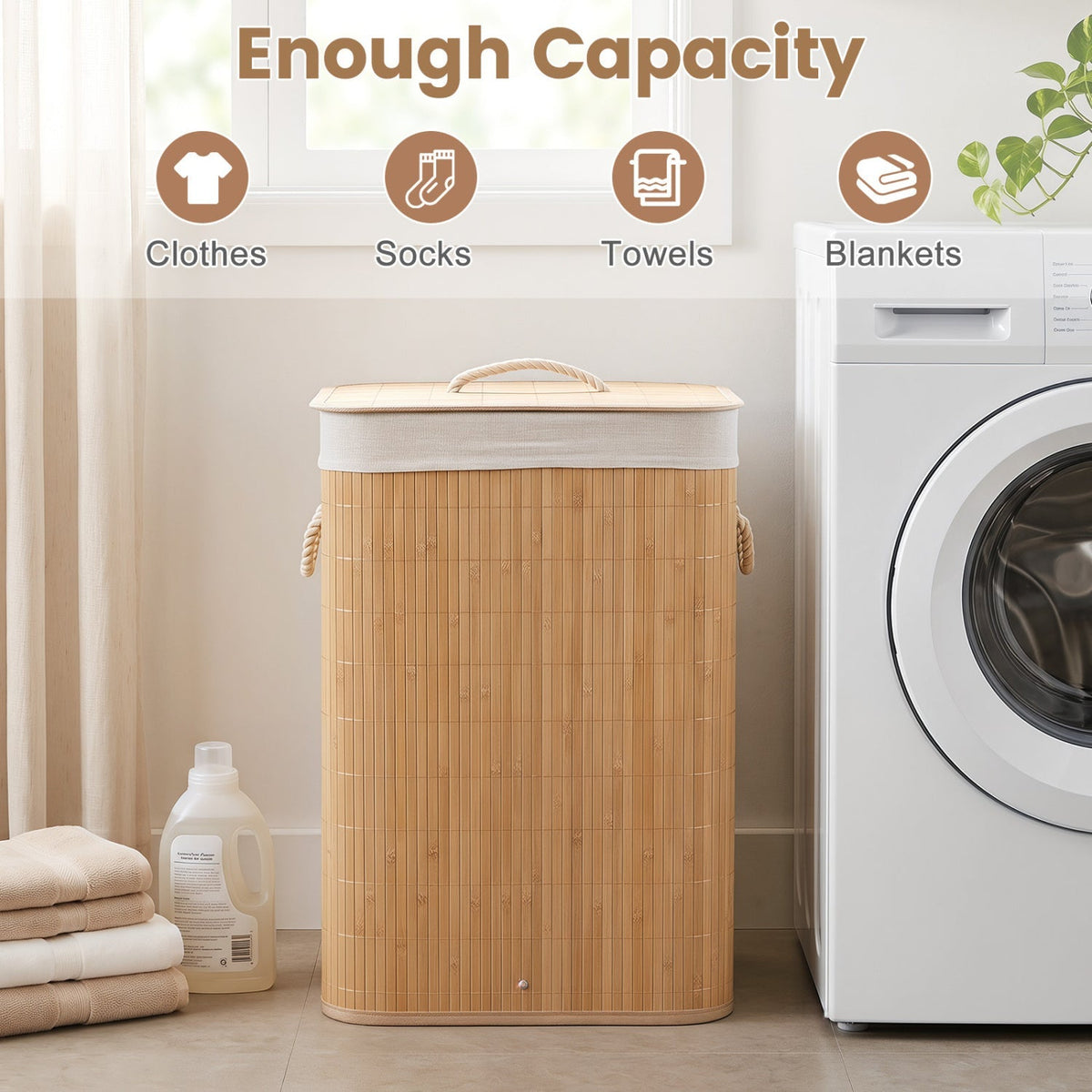 19 Gallon Bamboo Laundry Hamper with Removable Liner