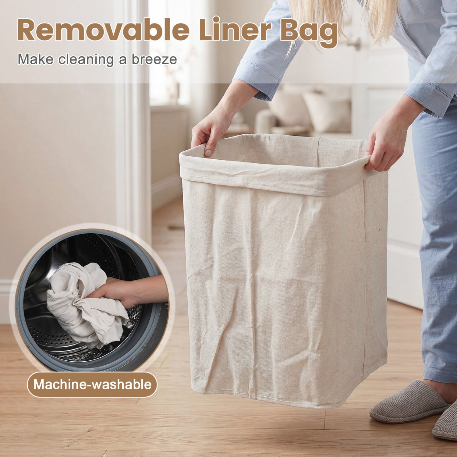 19 Gallon Bamboo Laundry Hamper with Removable Liner