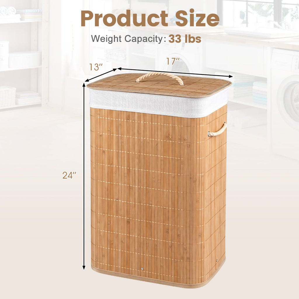 19 Gallon Bamboo Laundry Hamper with Removable Liner