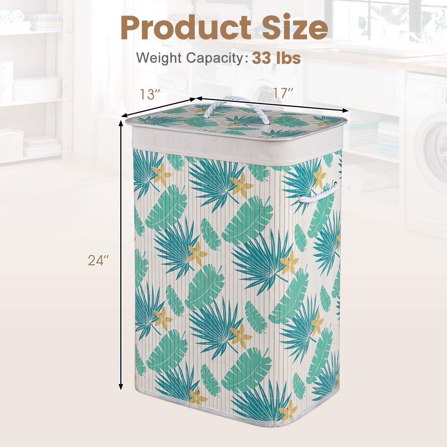 19 Gallon Bamboo Laundry Hamper with Removable Liner